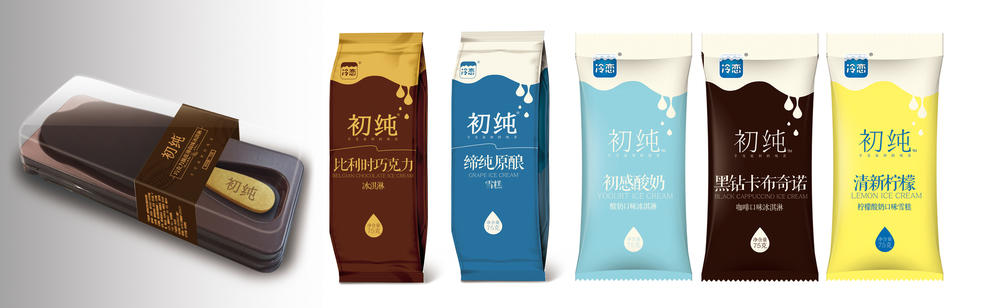 冷恋食品的第一个品牌“初纯”包装设计简洁,小巧可爱。