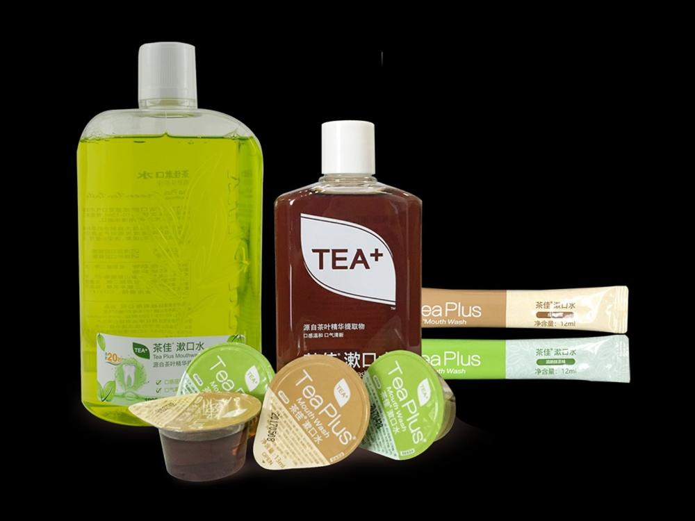 “茶佳”漱口水有各式包装。
