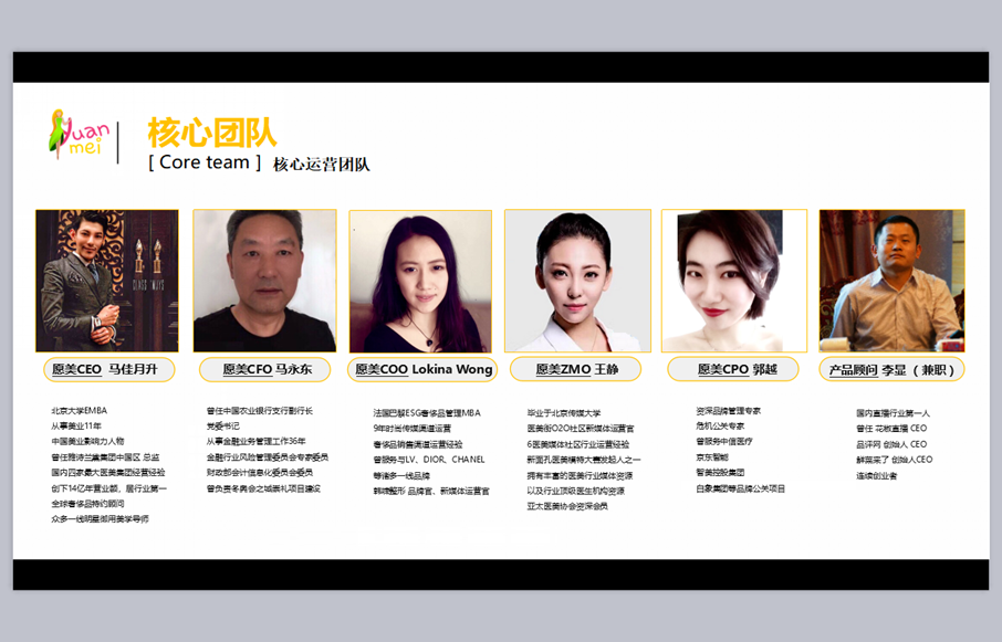此图为马佳月升披露的愿美核心团队信息。